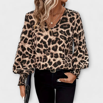 Flora | Wild and Stylish Leopard Blouse with V-Neck