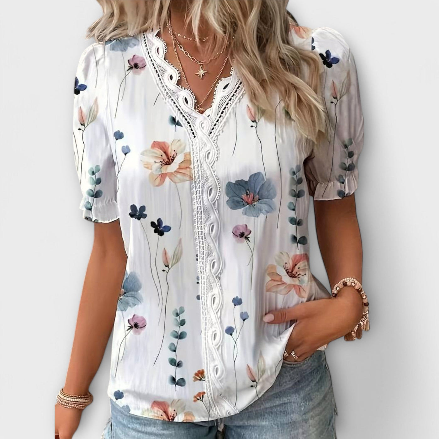 Emily | Flower V-Neck Blouse
