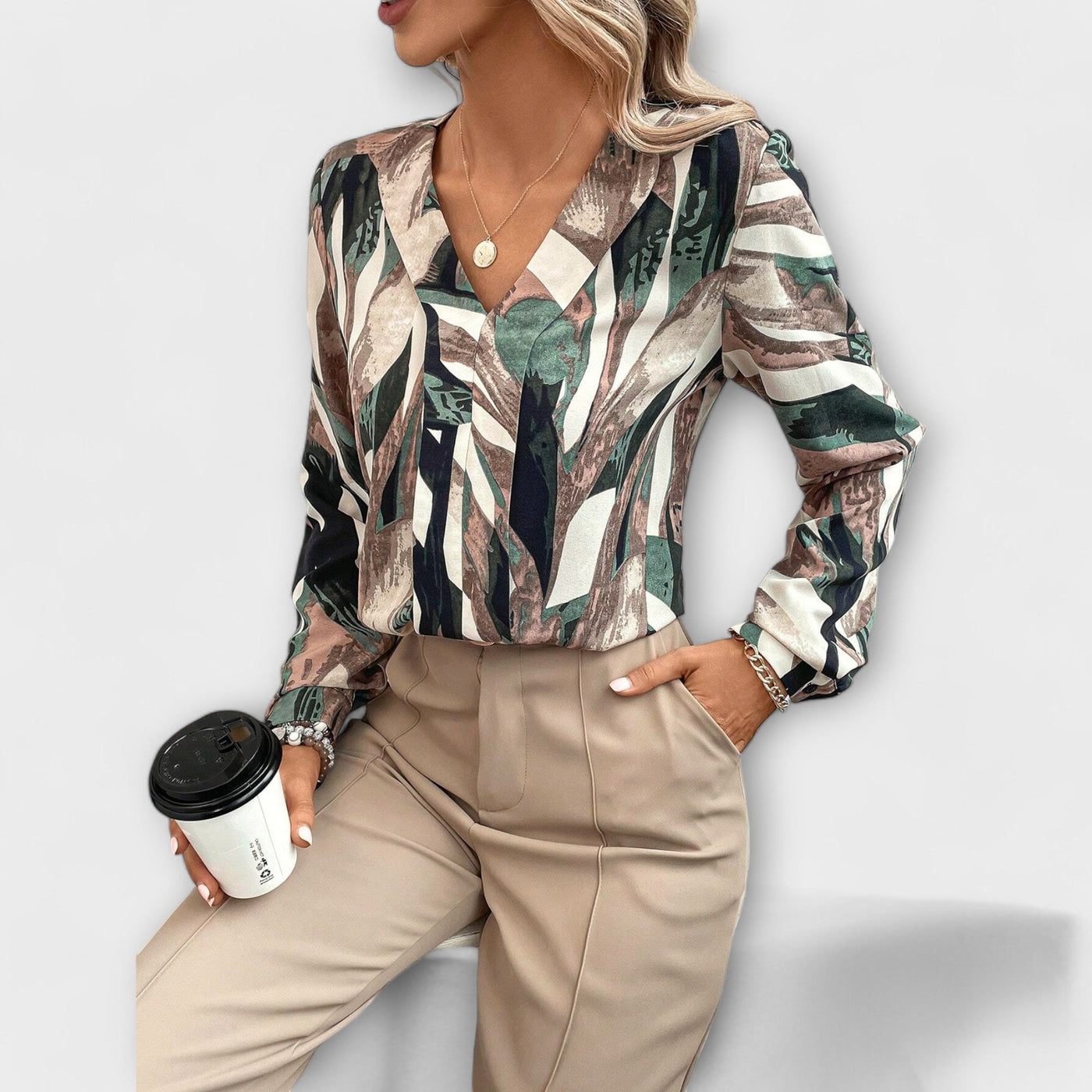 Lara | All Over Print and V-Neck Blouse