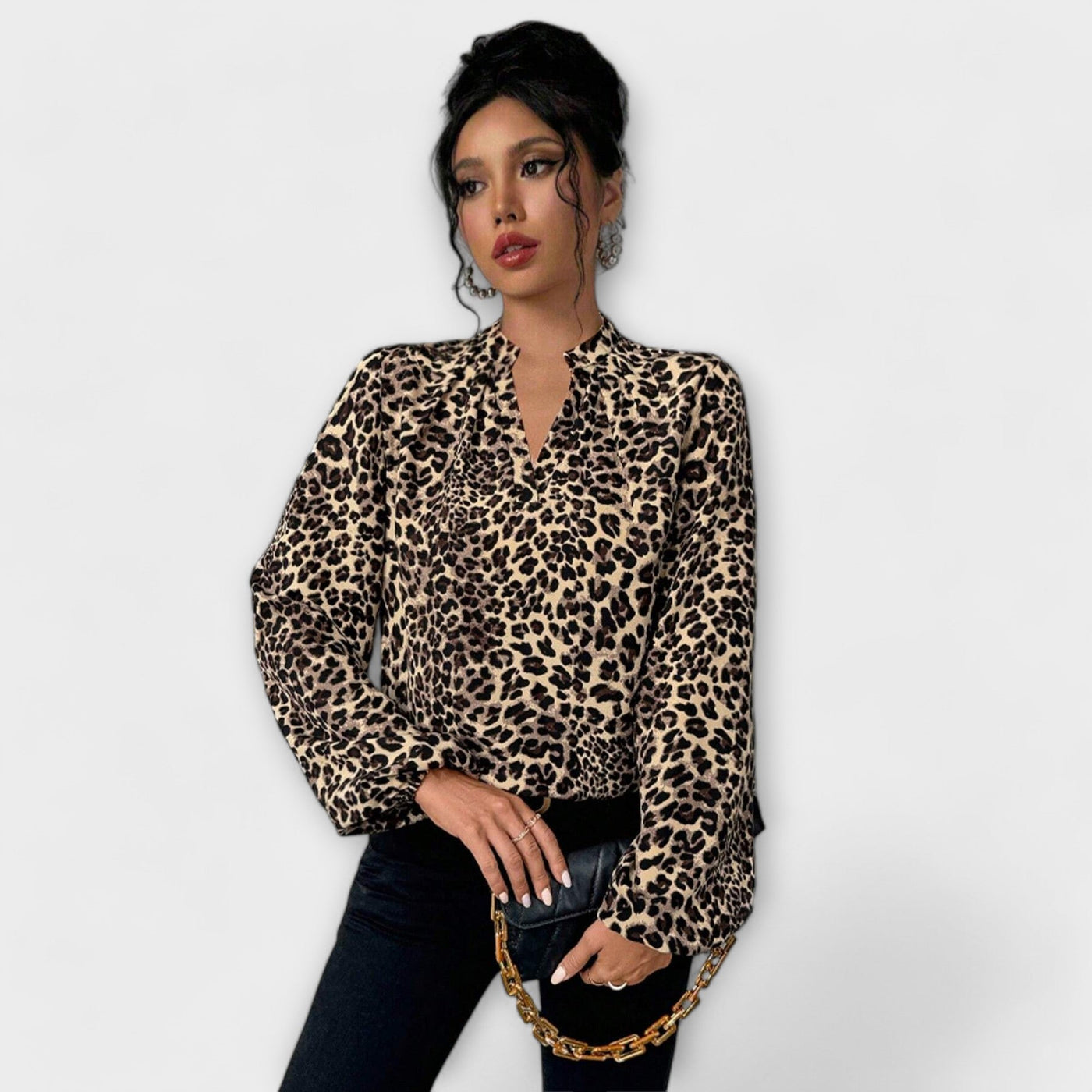Tori | Leopard Print Blouse with V-neck