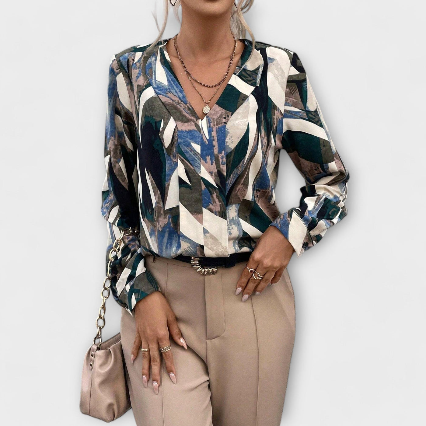 Lara | All Over Print and V-Neck Blouse