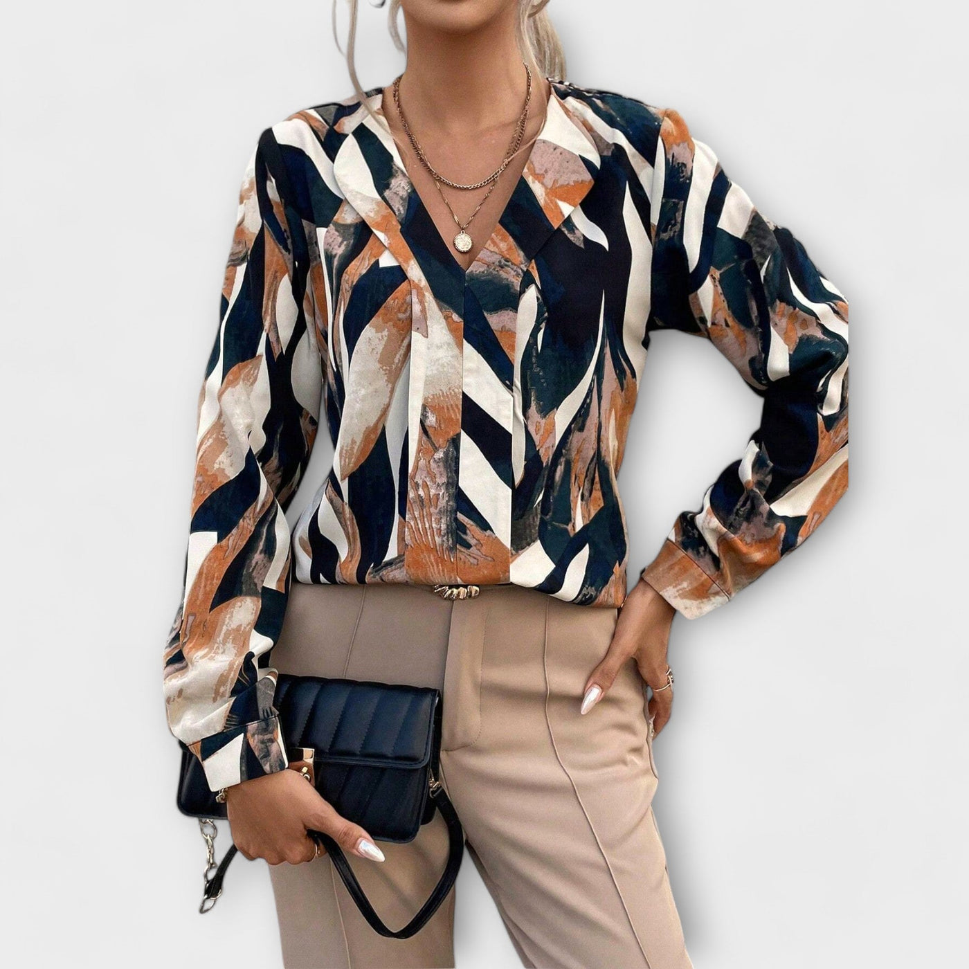 Lara | All Over Print and V-Neck Blouse