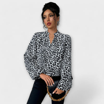 Tori | Leopard Print Blouse with V-neck