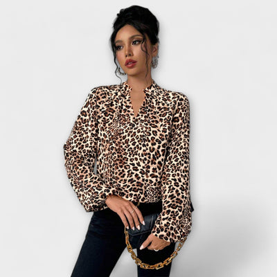 Tori | Leopard Print Blouse with V-neck