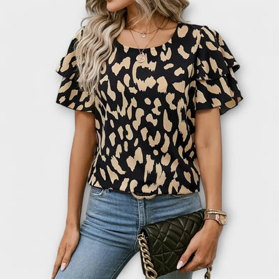 Lela | Blouse with Leopard Sleeves