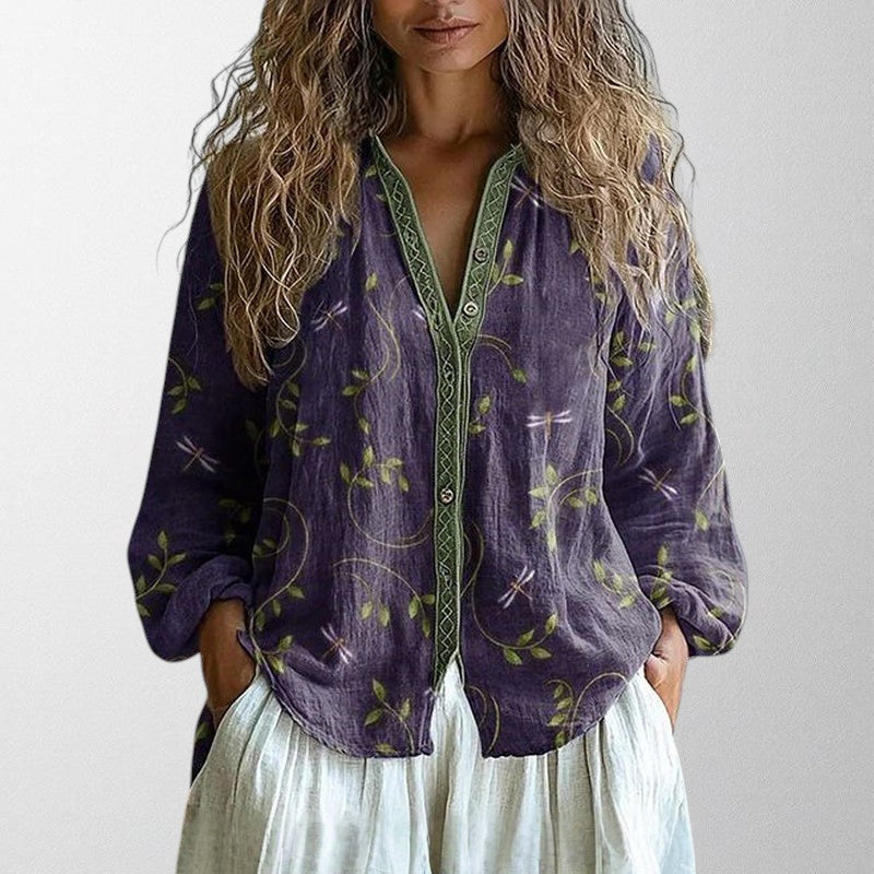Diana | Vintage Blouse With Leaf Print