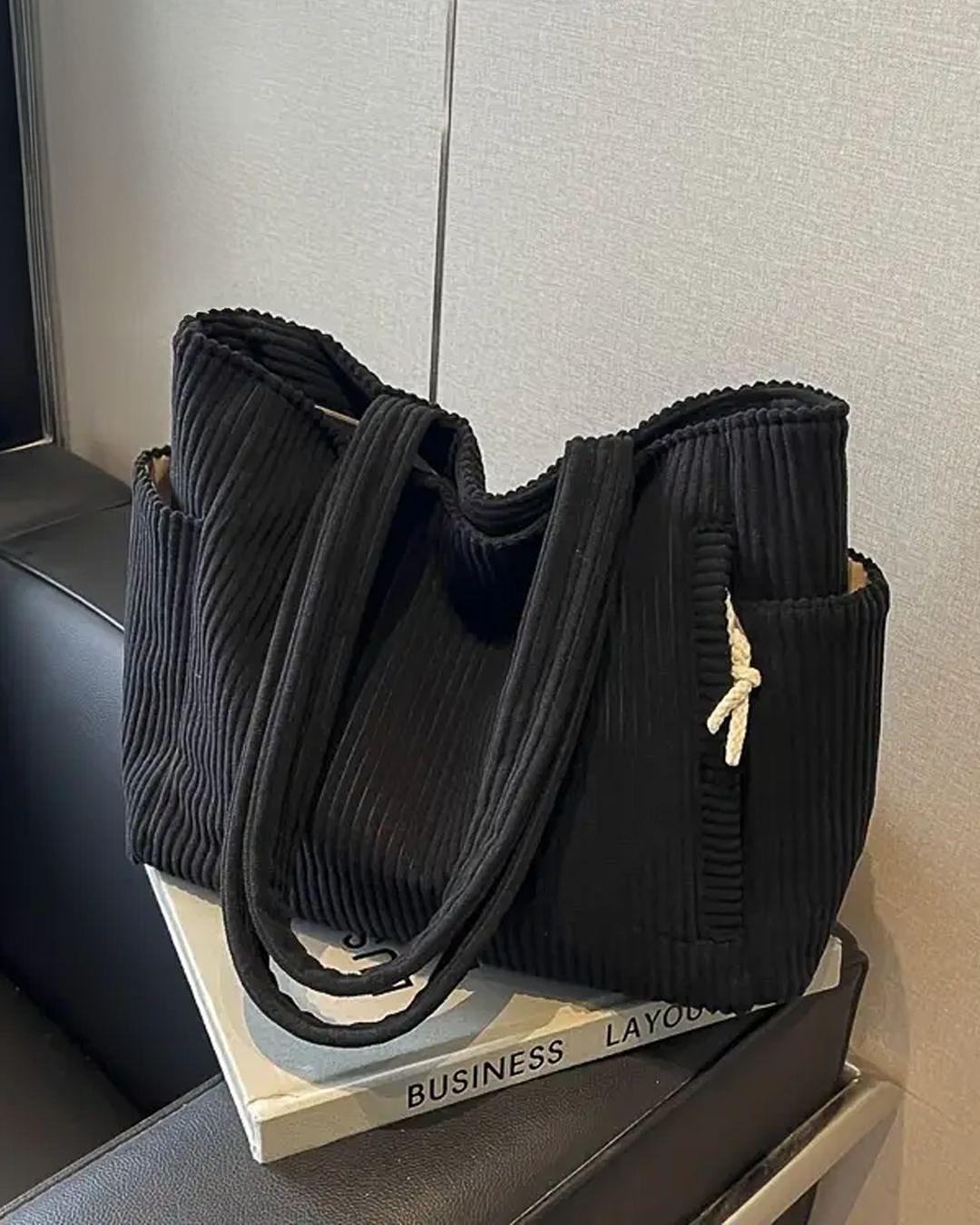 Mathilda | Ribbed Tote Bag with Cord Detail