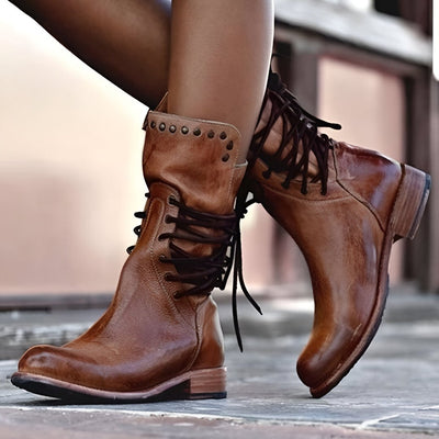 Lauren | Trendy Comfortable Leather Boots with Laces