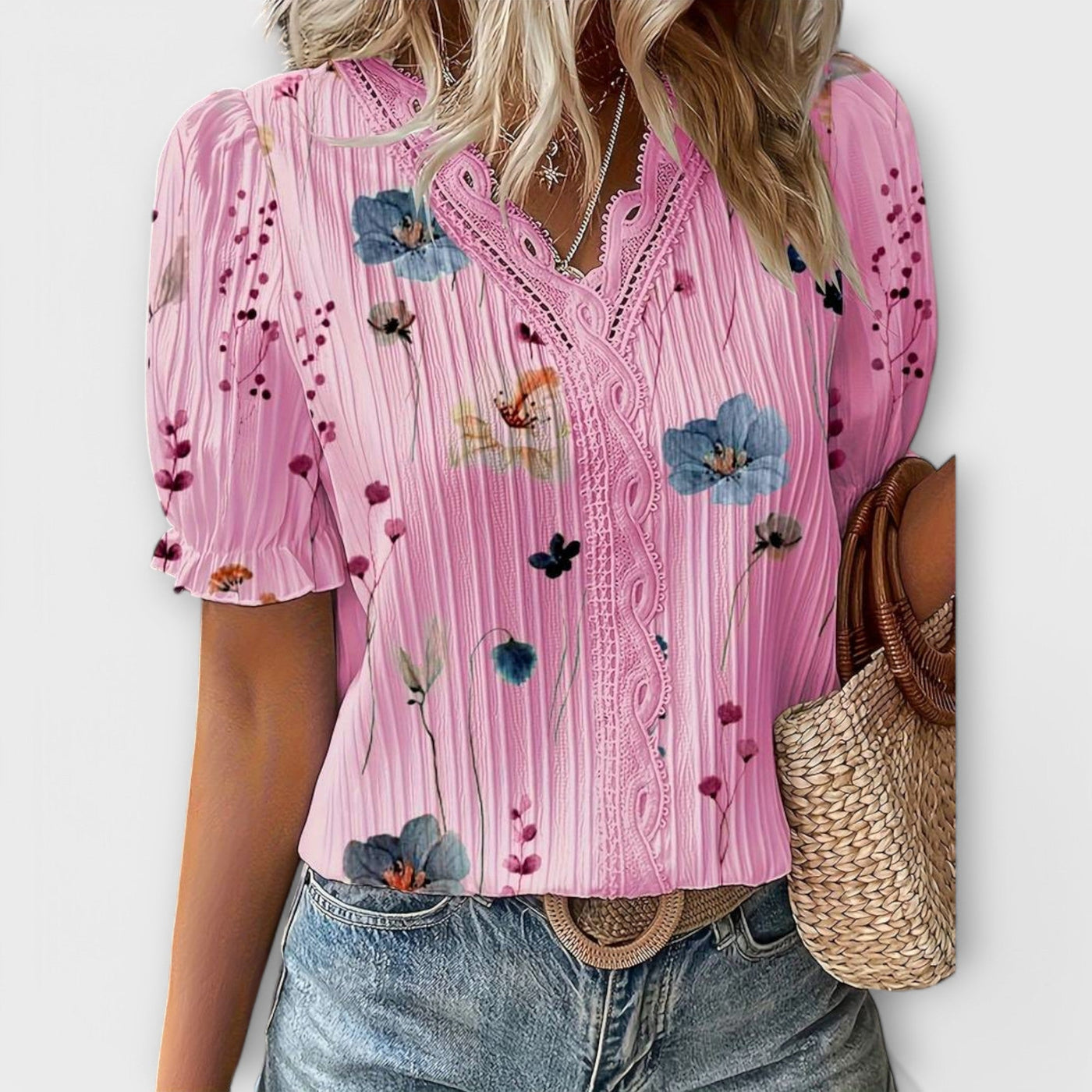 Emily | Flower V-Neck Blouse