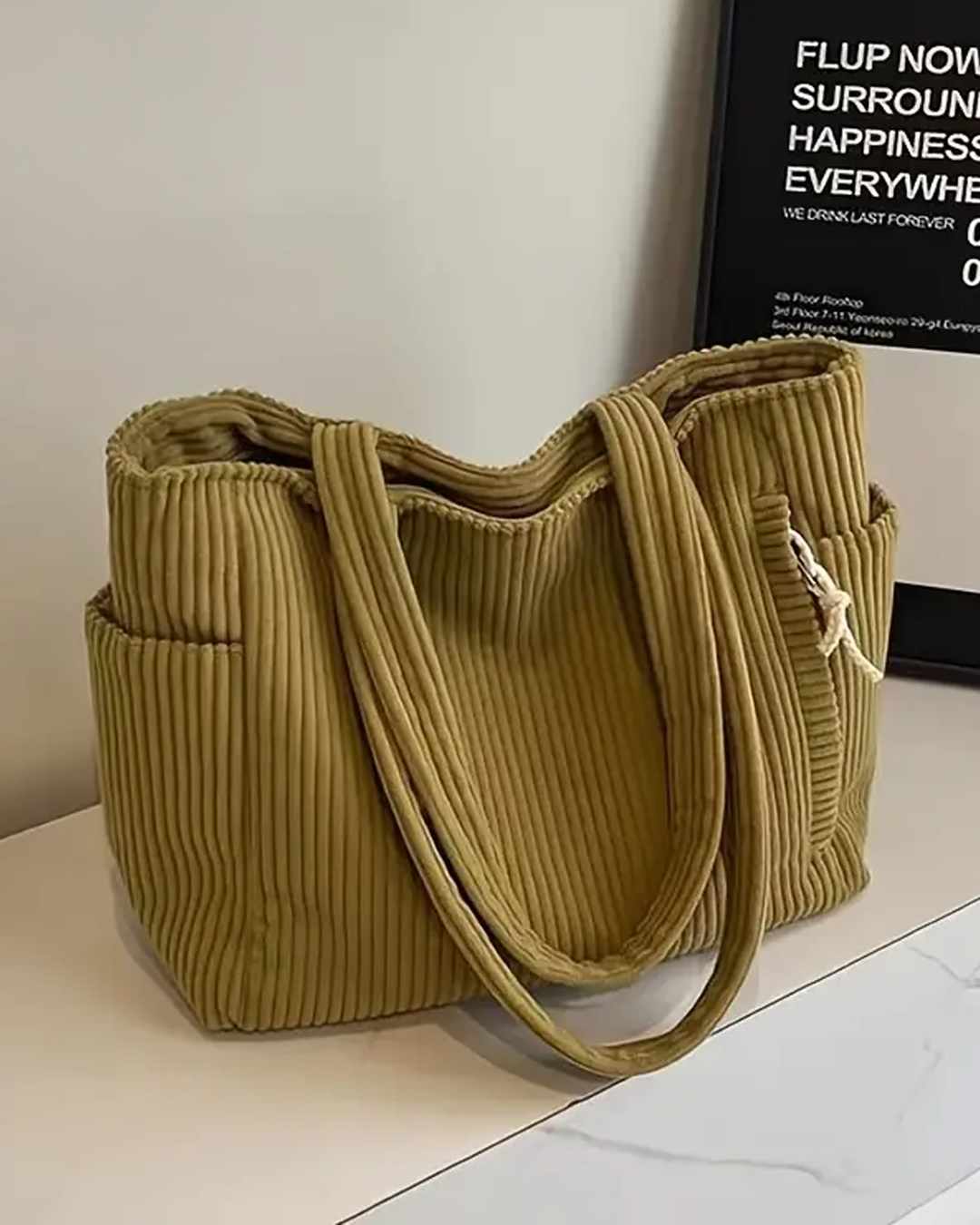 Mathilda | Ribbed Tote Bag with Cord Detail