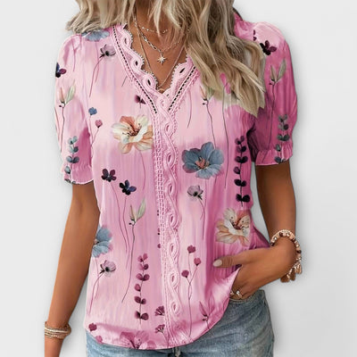 Emily | Flower V-Neck Blouse