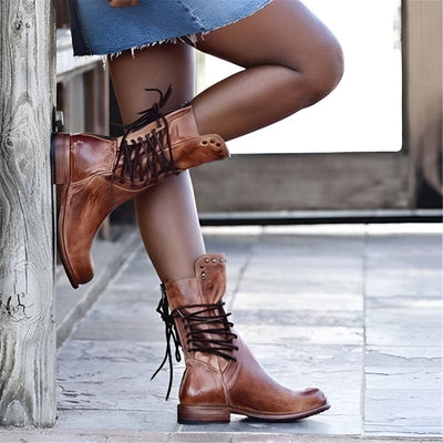 Lauren | Trendy Comfortable Leather Boots with Laces