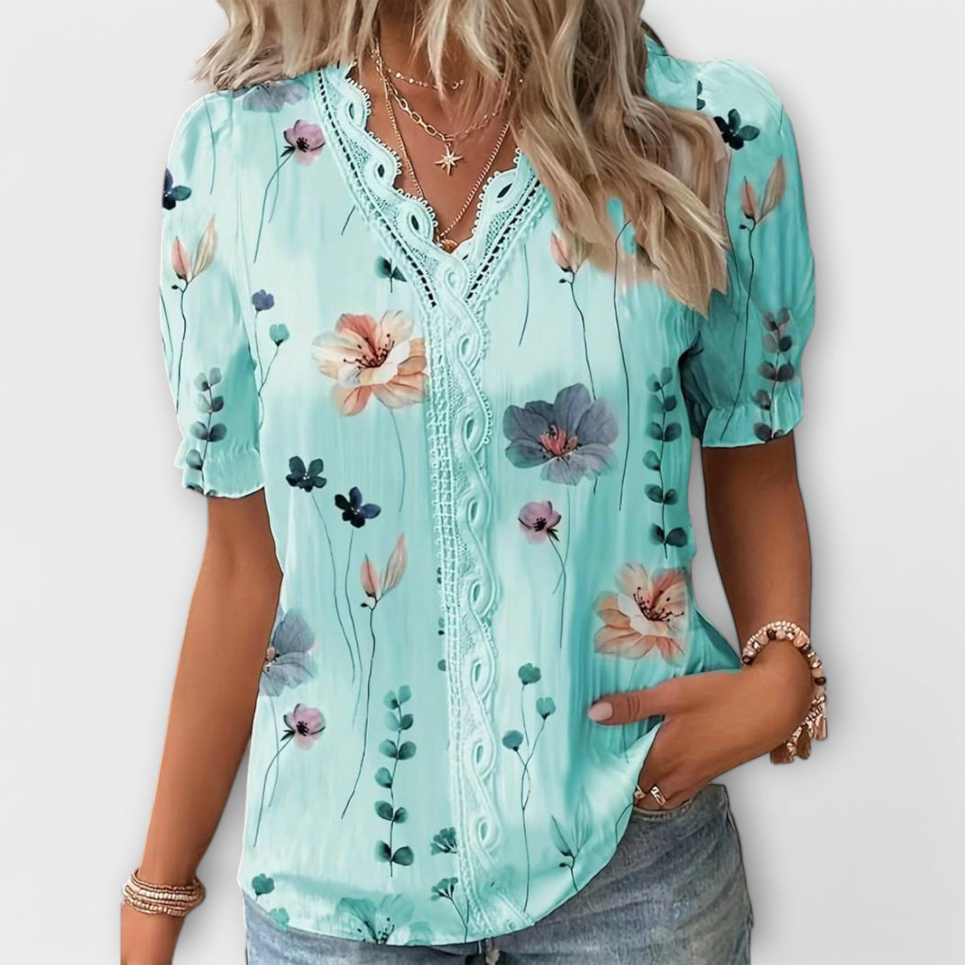Emily | Flower V-Neck Blouse