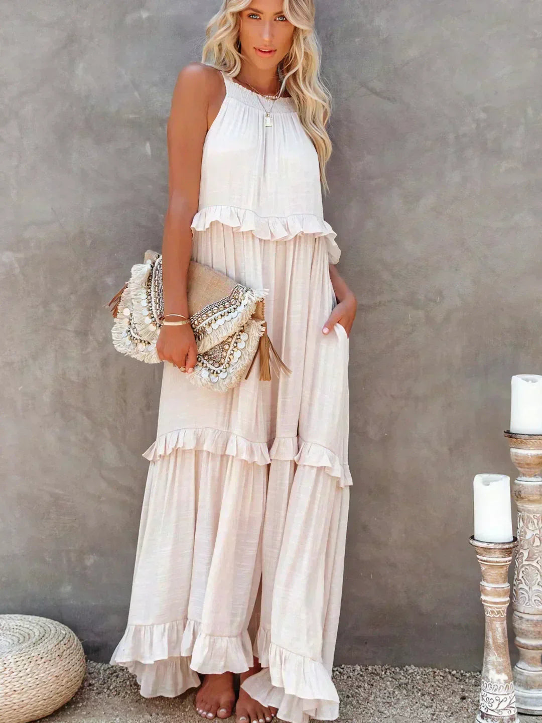 Cindy | Chic Ruffle Trim Sleeveless Dress
