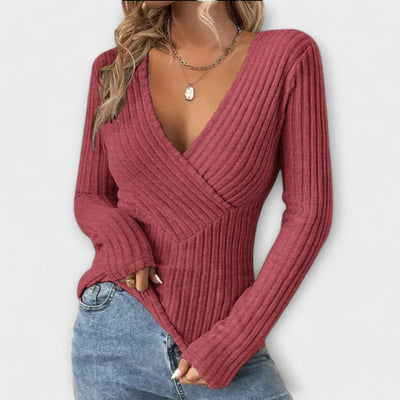 Emily | Ribbed T-shirt with Twisted Front and V-Neck