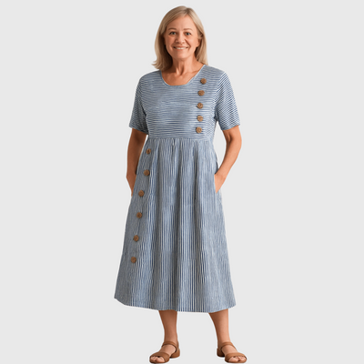 Karen | Striped Button Dress with Loose Fit & Soft Fabric