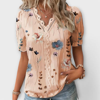 Emily | Flower V-Neck Blouse