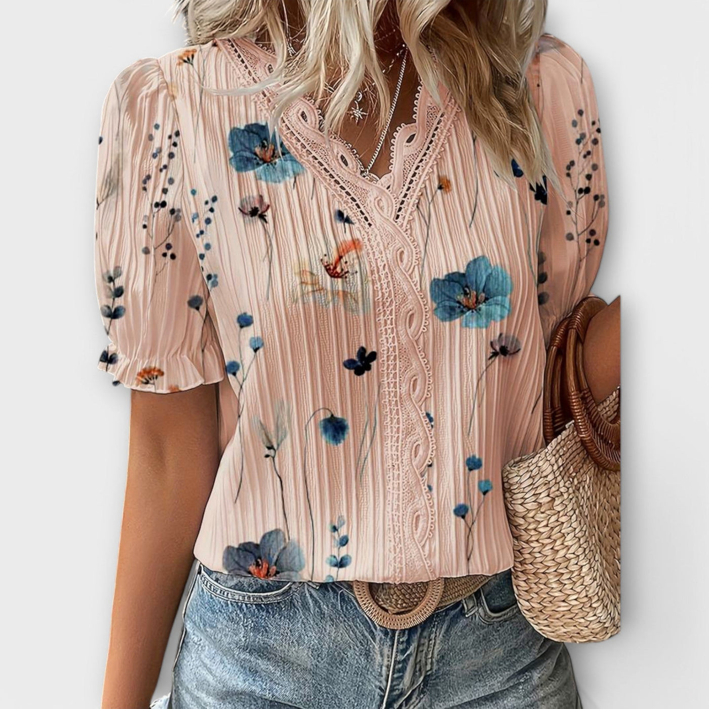 Emily | Flower V-Neck Blouse