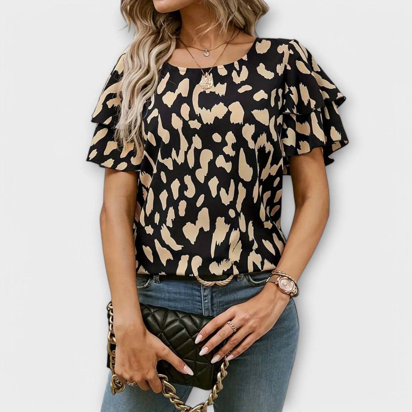 Lela | Blouse with Leopard Sleeves
