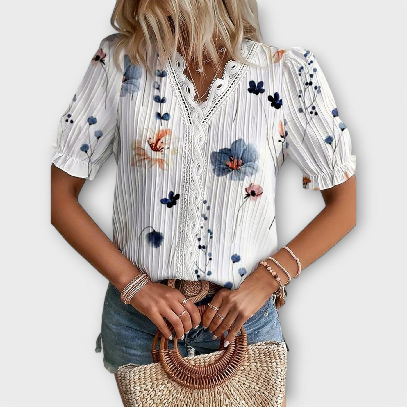 Emily | Flower V-Neck Blouse