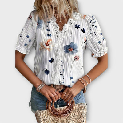 Emily | Flower V-Neck Blouse