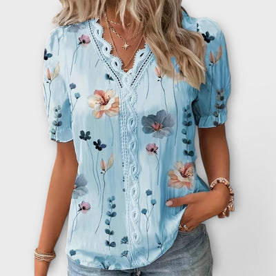 Emily | Flower V-Neck Blouse