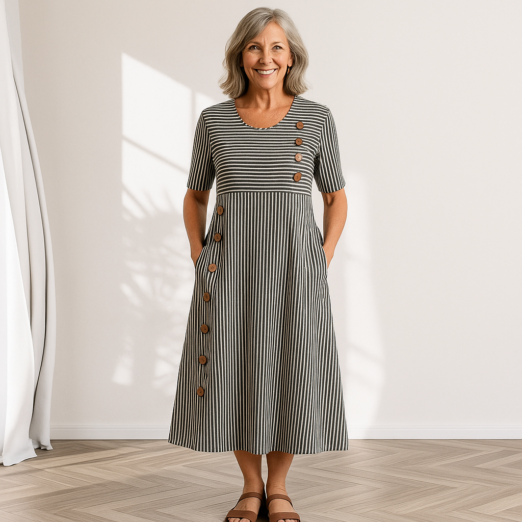 Karen | Striped Button Dress with Loose Fit & Soft Fabric
