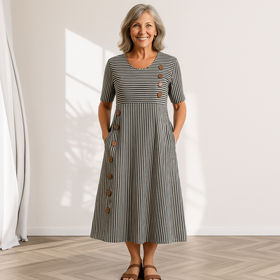 Karen | Striped Button Dress with Loose Fit & Soft Fabric