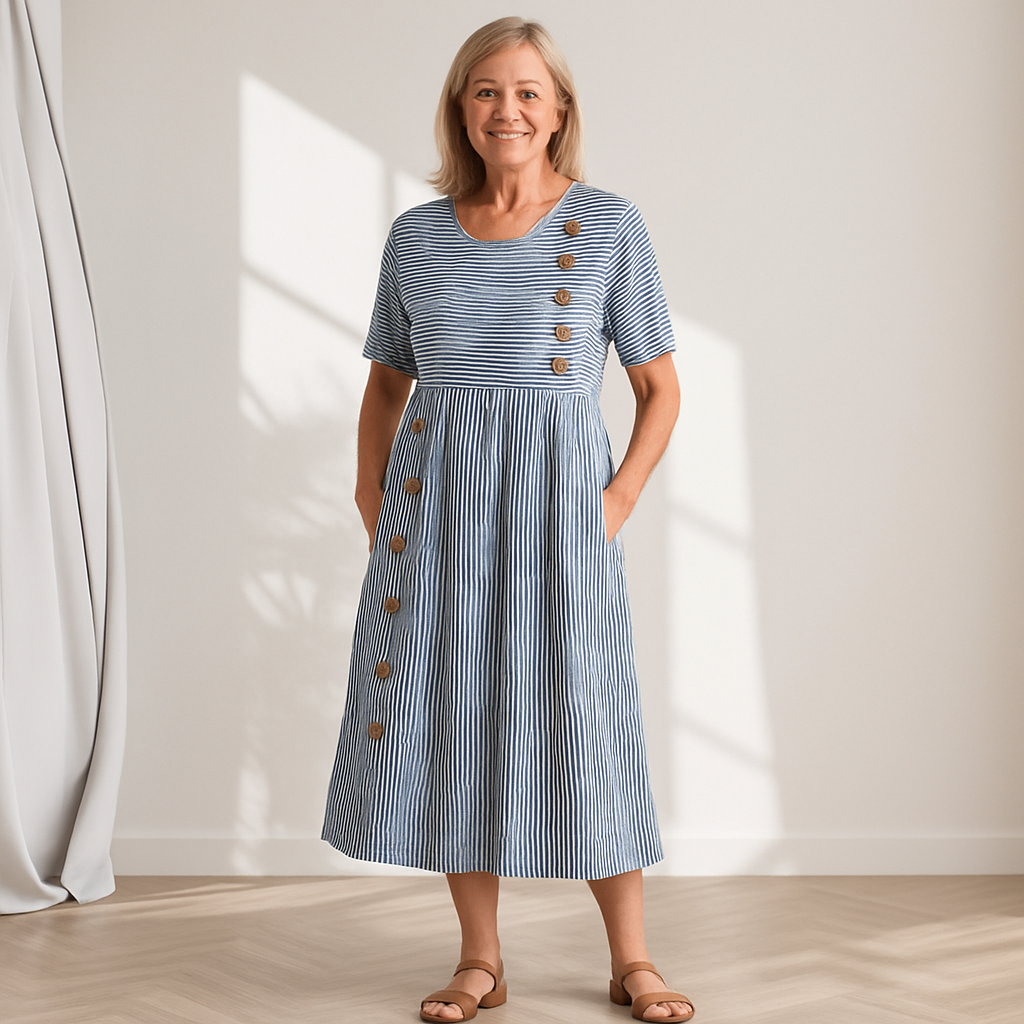 Karen | Striped Button Dress with Loose Fit & Soft Fabric