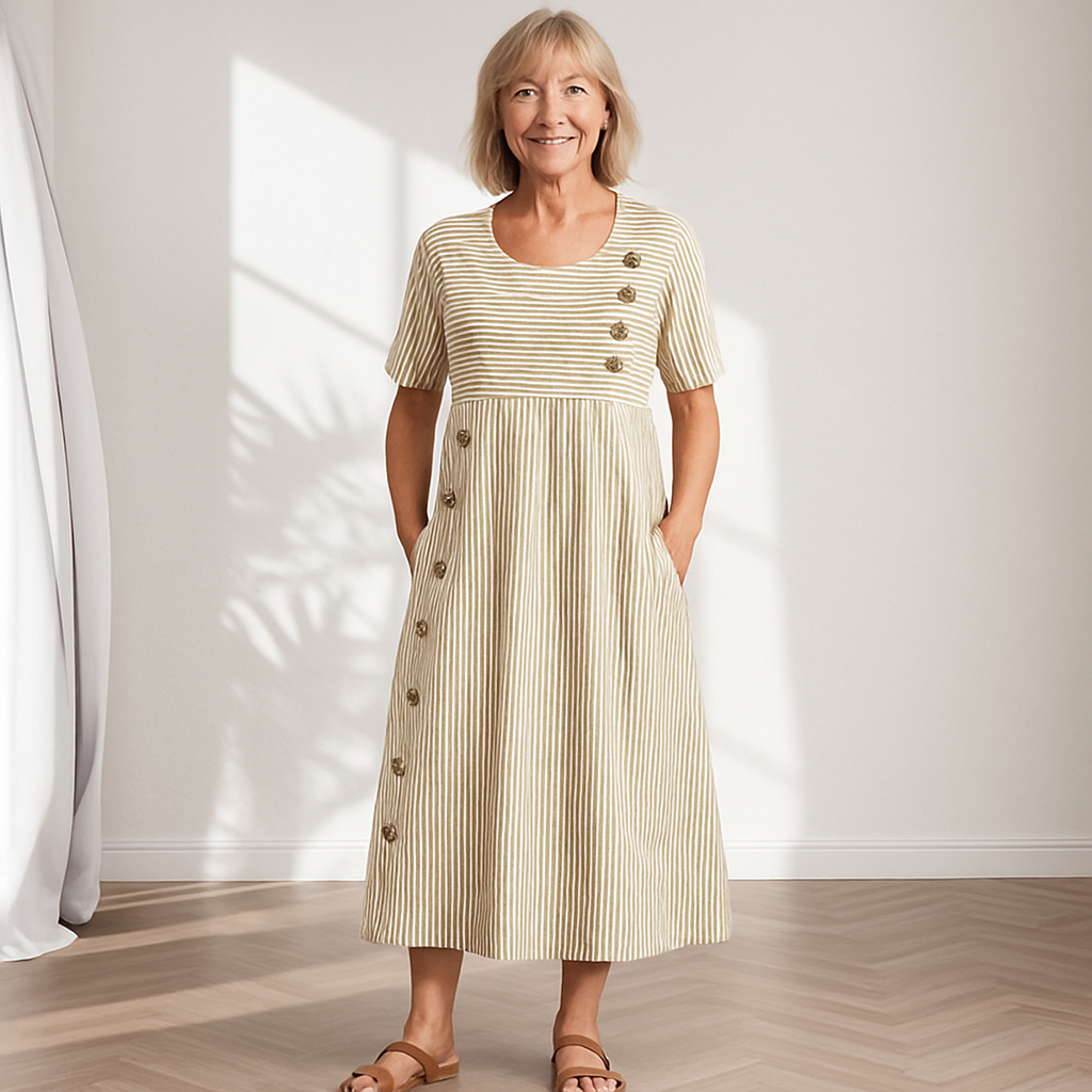 Karen | Striped Button Dress with Loose Fit & Soft Fabric