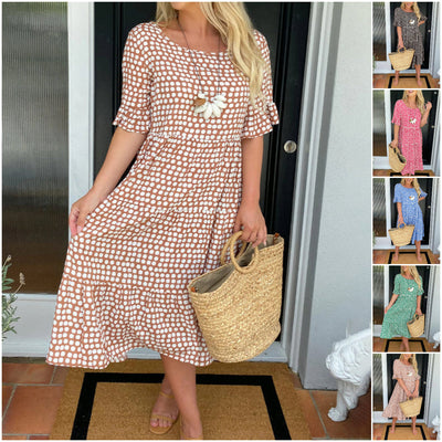 Elvina | Spring Dress with Round Neck and Polka Dot Print