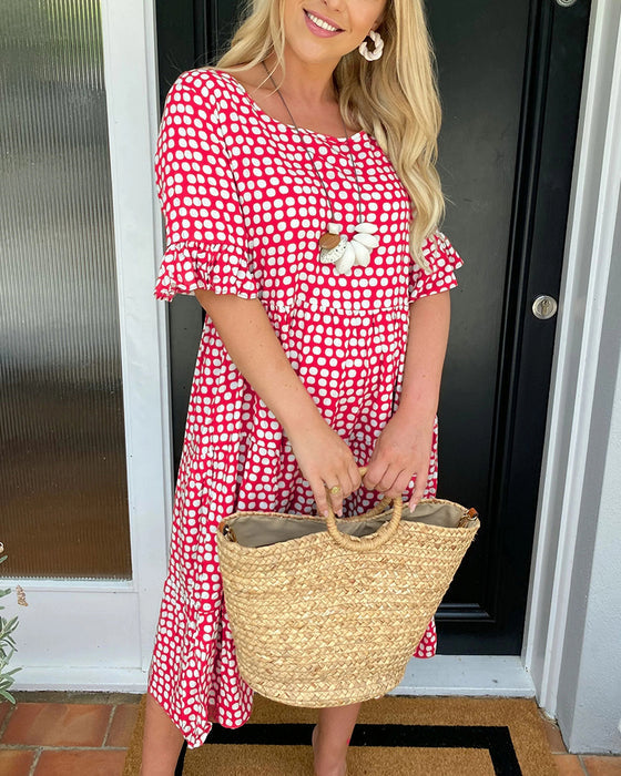 Elvina | Spring Dress with Round Neck and Polka Dot Print