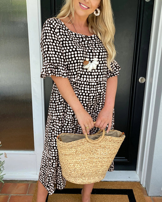 Elvina | Spring Dress with Round Neck and Polka Dot Print