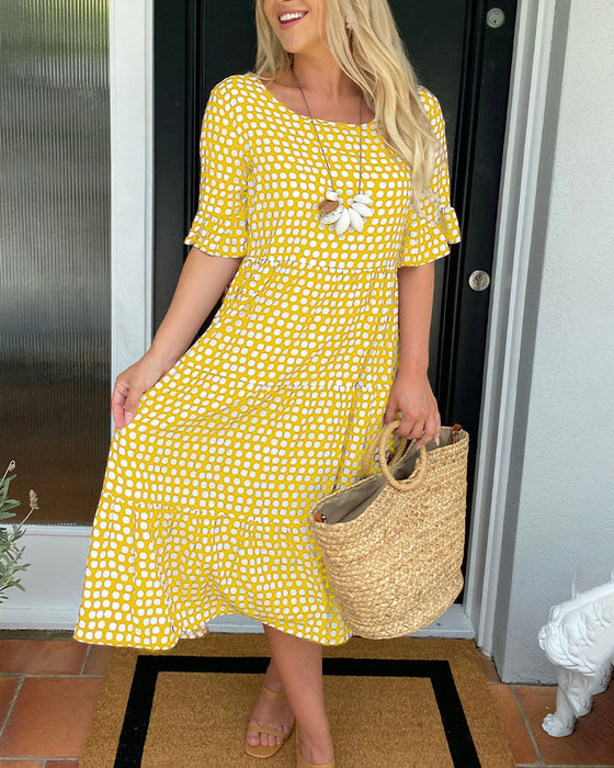 Elvina | Spring Dress with Round Neck and Polka Dot Print