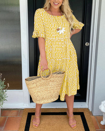 Elvina | Spring Dress with Round Neck and Polka Dot Print