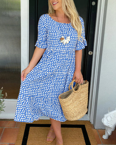 Elvina | Spring Dress with Round Neck and Polka Dot Print