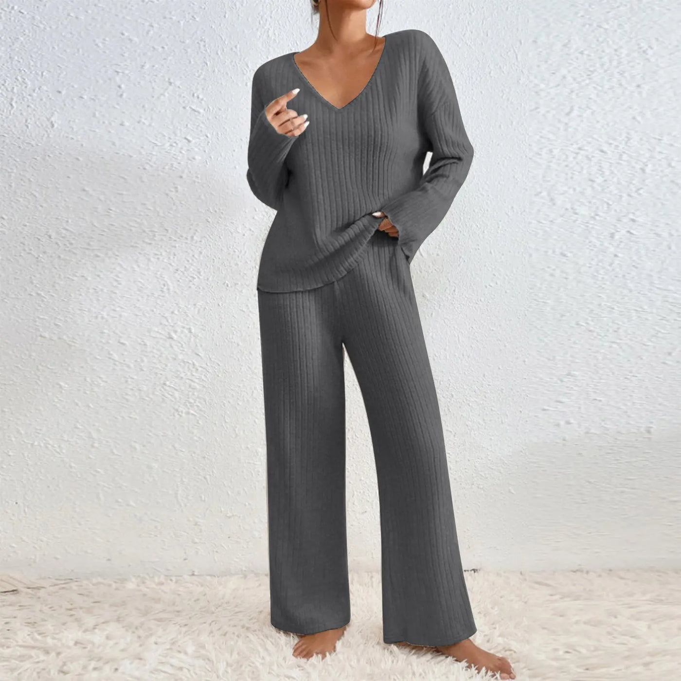Sandra | V-Neck Top and Straight Pants Two-Piece Set