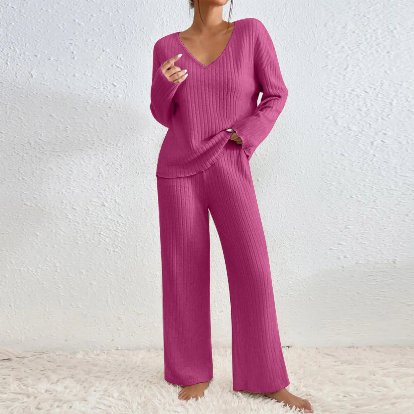 Sandra | V-Neck Top and Straight Pants Two-Piece Set