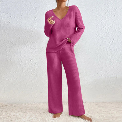 Sandra | V-Neck Top and Straight Pants Two-Piece Set