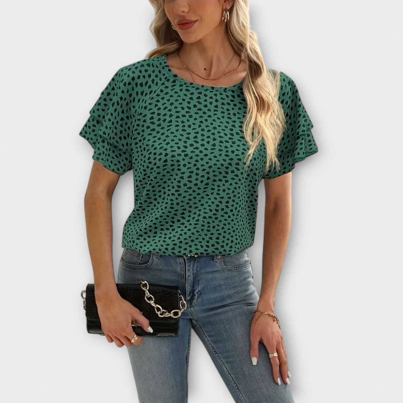 Samantha | Blouse with Ruffle Details and Round Neck