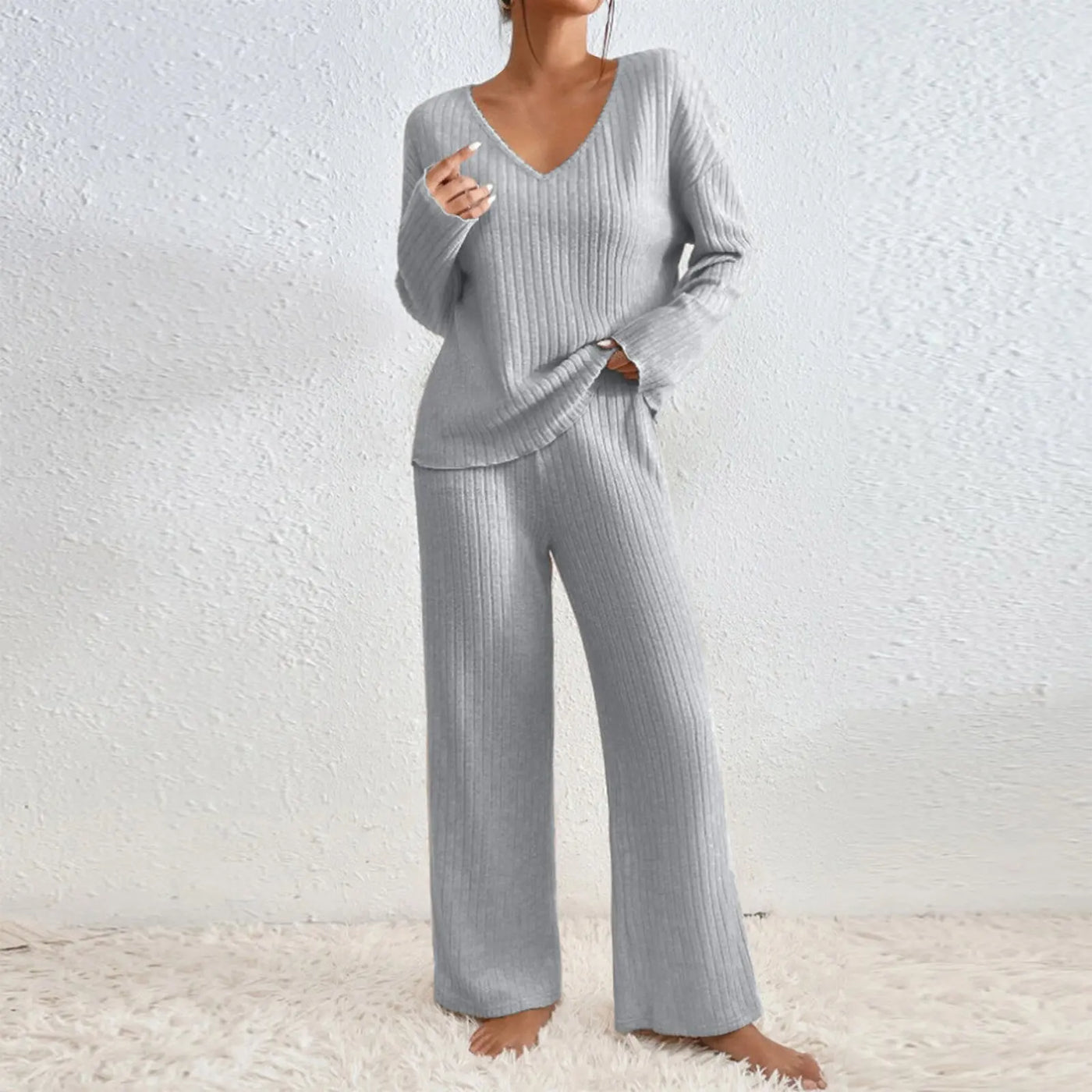 Sandra | V-Neck Top and Straight Pants Two-Piece Set