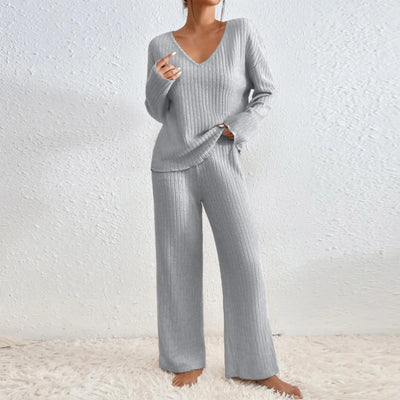 Sandra | V-Neck Top and Straight Pants Two-Piece Set