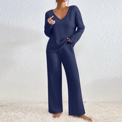 Sandra | V-Neck Top and Straight Pants Two-Piece Set