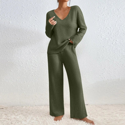 Sandra | V-Neck Top and Straight Pants Two-Piece Set