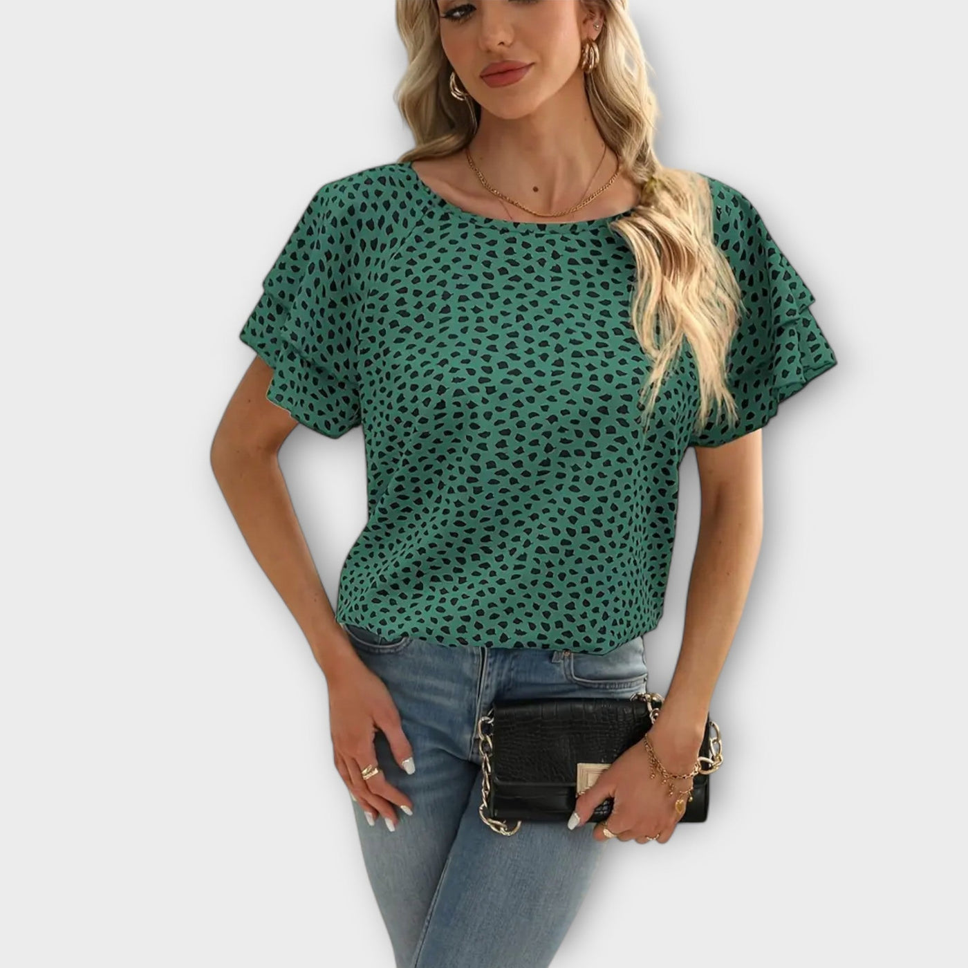 Samantha | Blouse with Ruffle Details and Round Neck