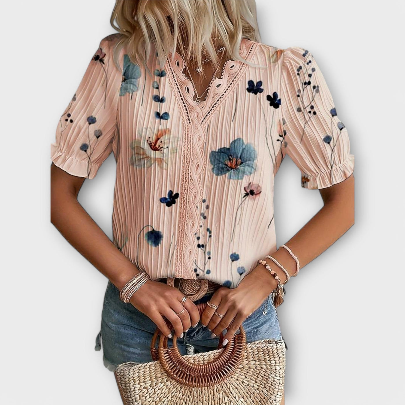 Emily | Flower V-Neck Blouse