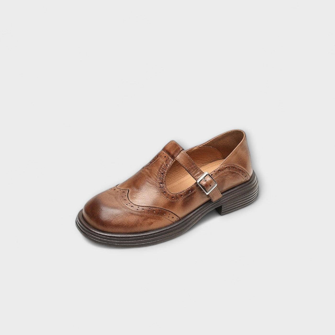 Claudia | Classic T-Strap Leather Shoes