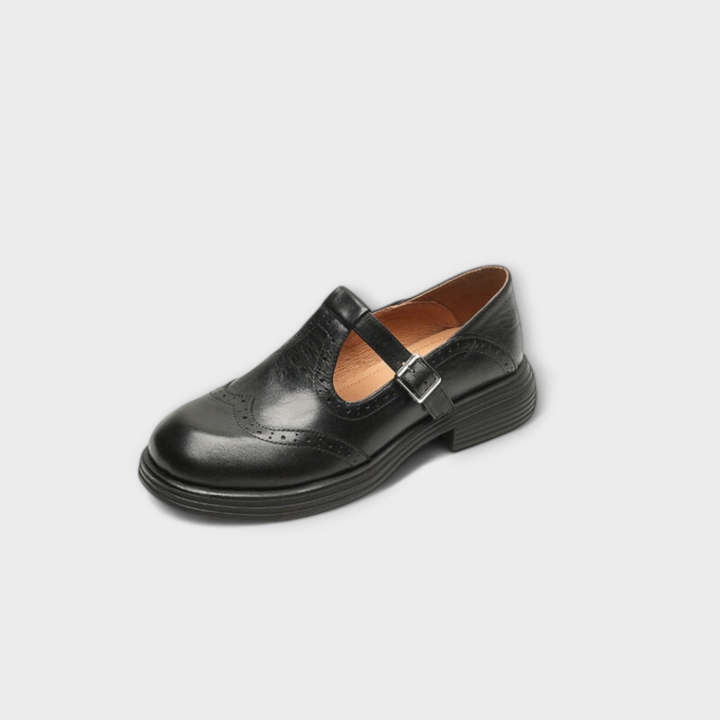 Claudia | Classic T-Strap Leather Shoes