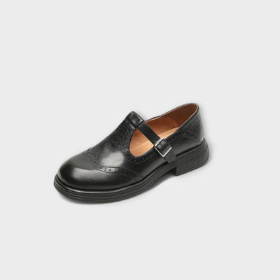 Claudia | Classic T-Strap Leather Shoes