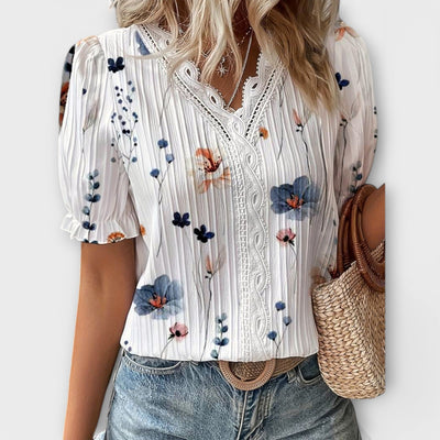 Emily | Flower V-Neck Blouse